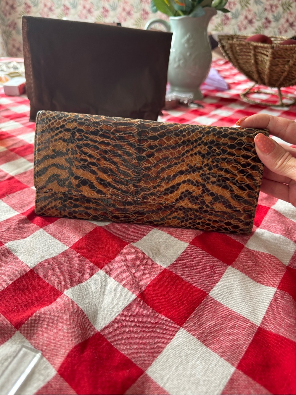HOBO Brown and Black Snakeskin-Patterned Zip Wallet